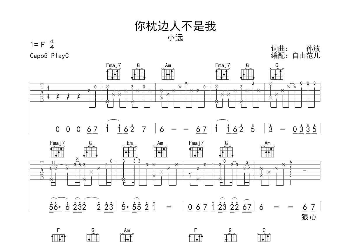 你枕边人不是我吉他谱预览图