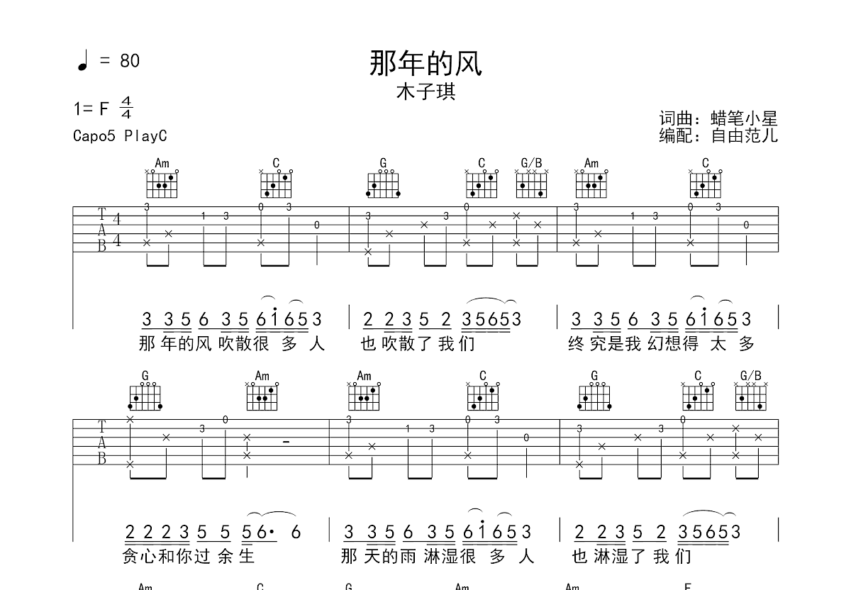 那年的风吉他谱预览图