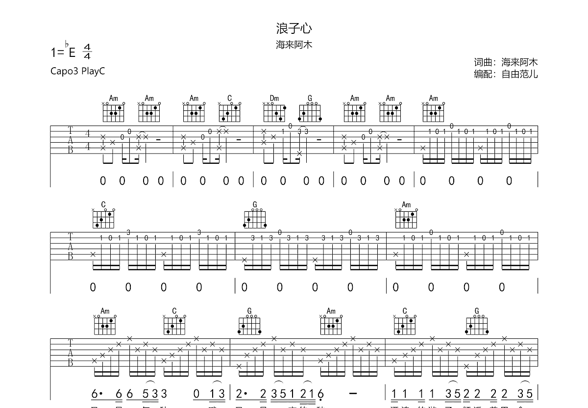 浪子心吉他谱预览图