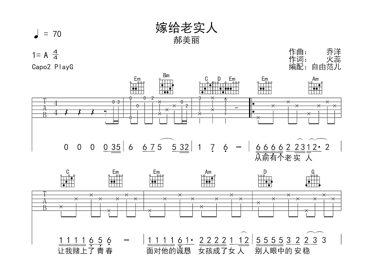 嫁给老实人吉他谱预览图