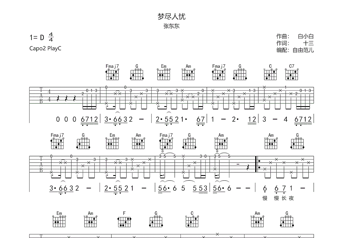 梦尽人忧吉他谱预览图