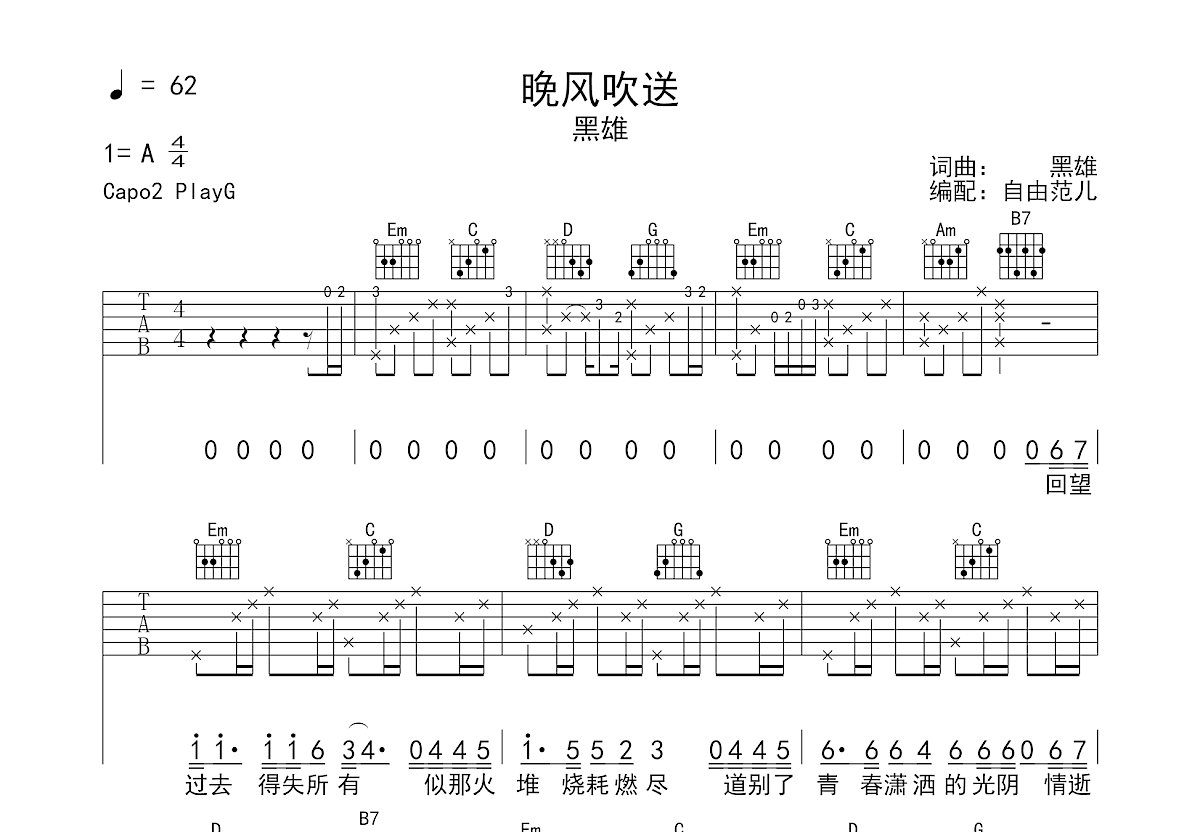 晚风吹送吉他谱预览图