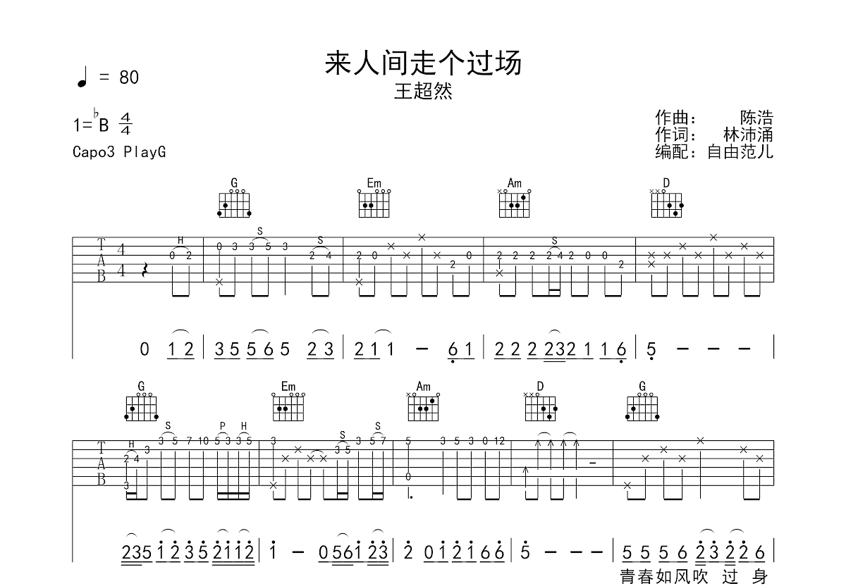 来人间走个过场吉他谱预览图