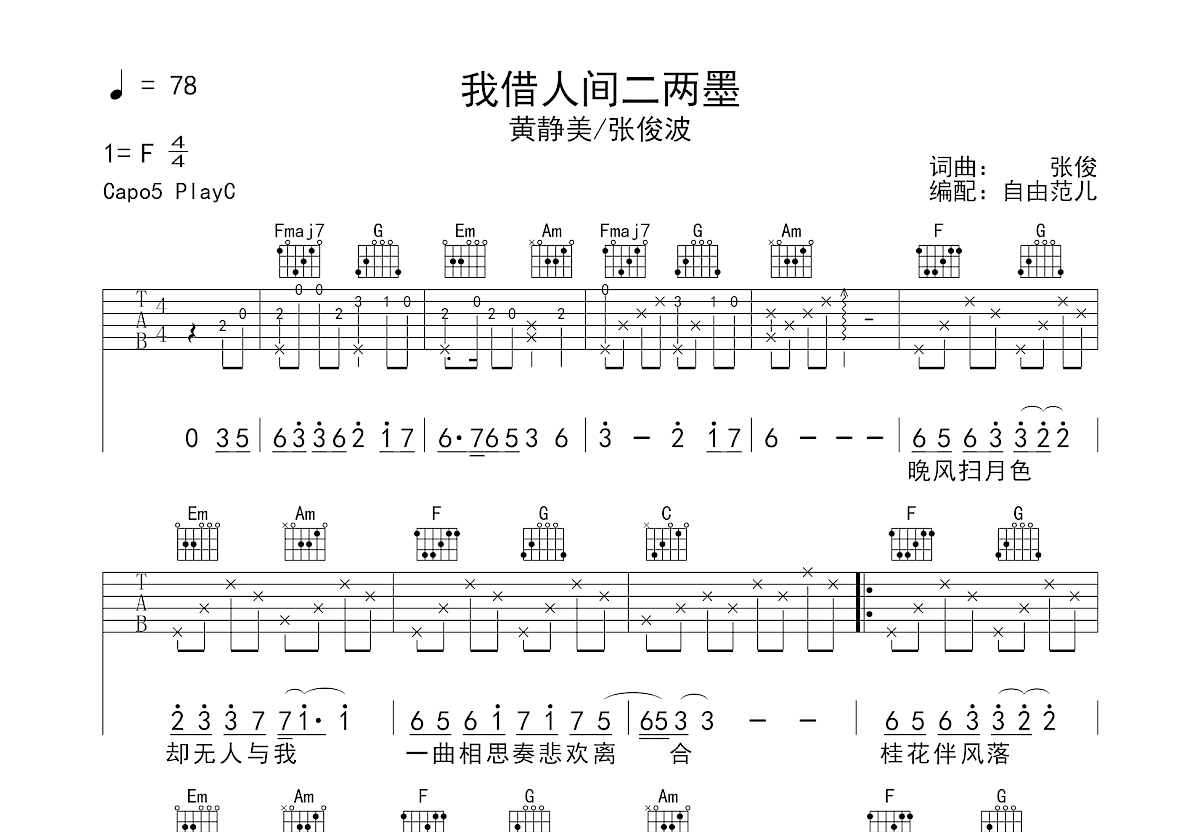 我借人间二两墨吉他谱预览图