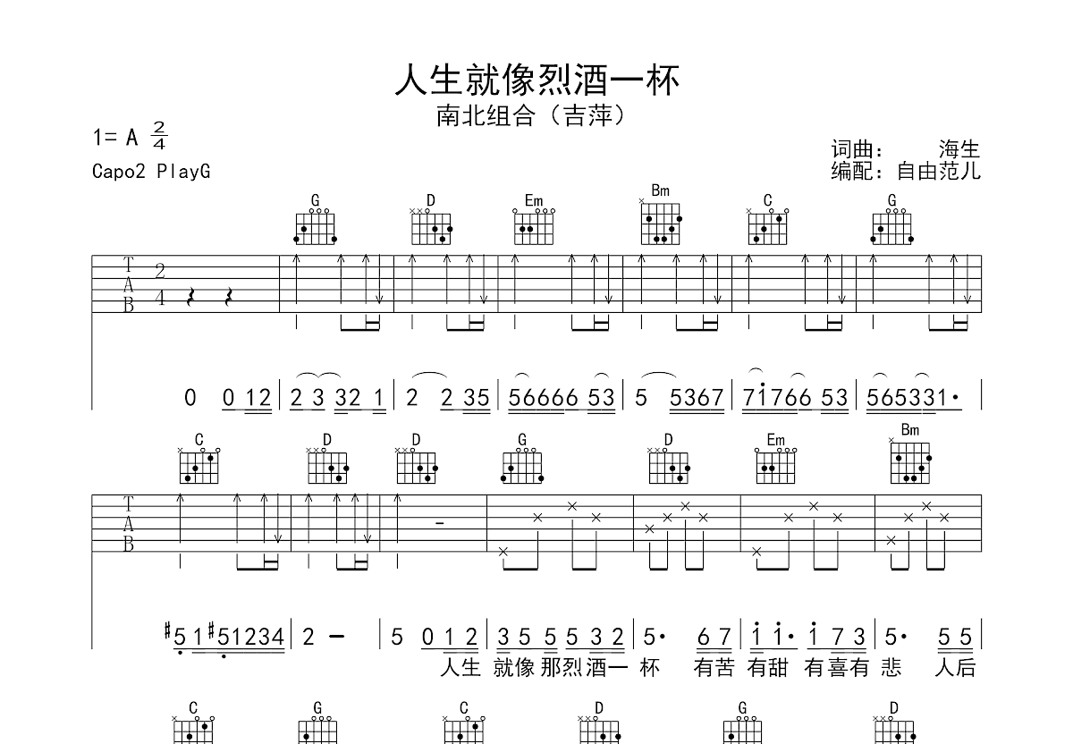 人生就像烈酒一杯吉他谱预览图