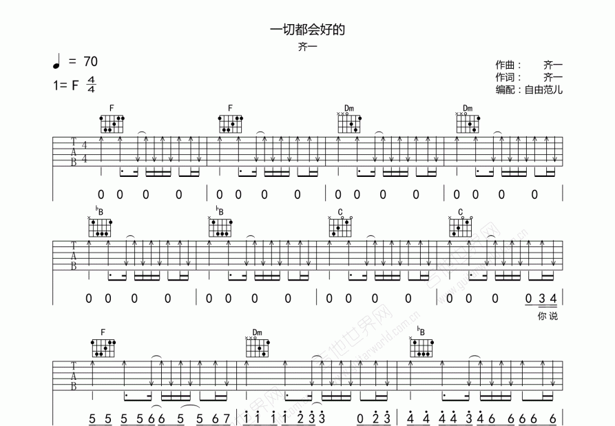 一切都会好的吉他谱预览图