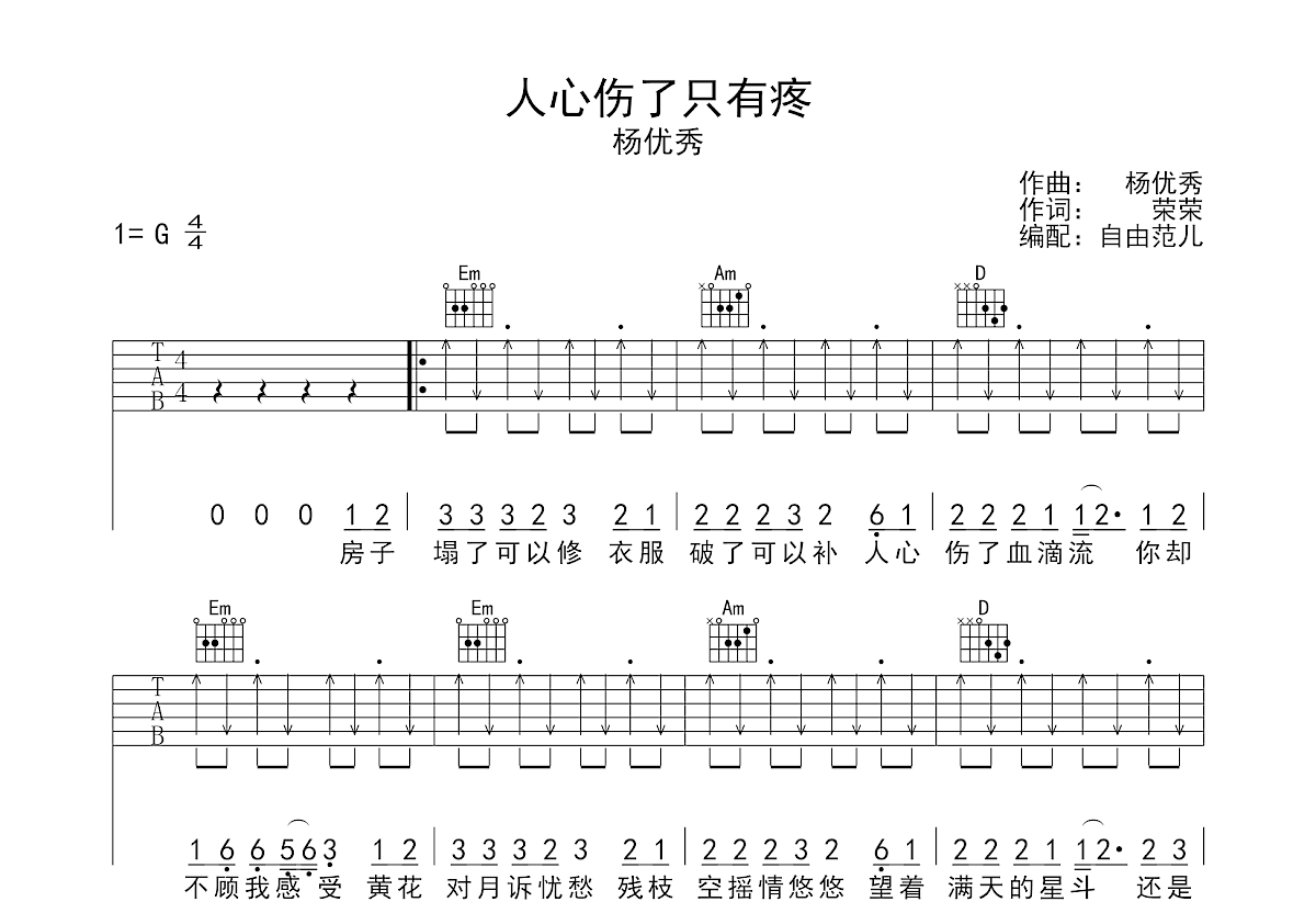 人心伤了只有疼吉他谱预览图