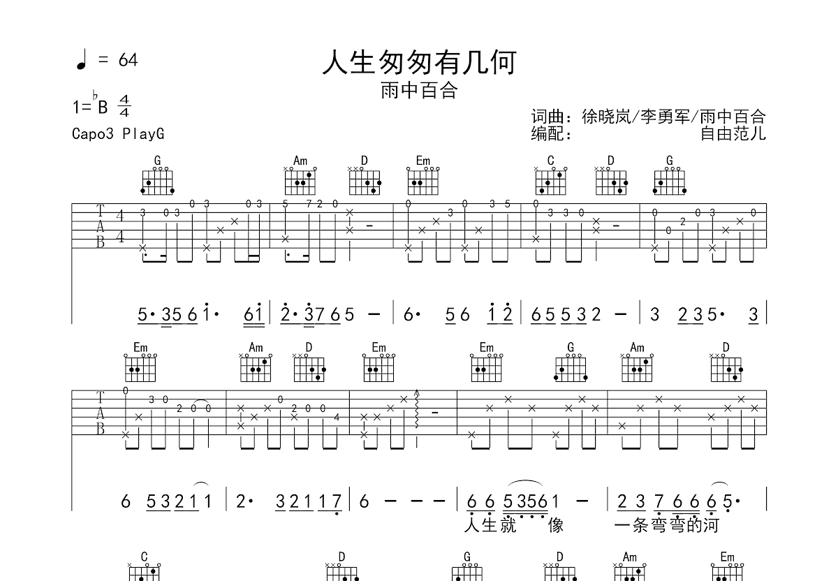 人生匆匆有几何吉他谱预览图