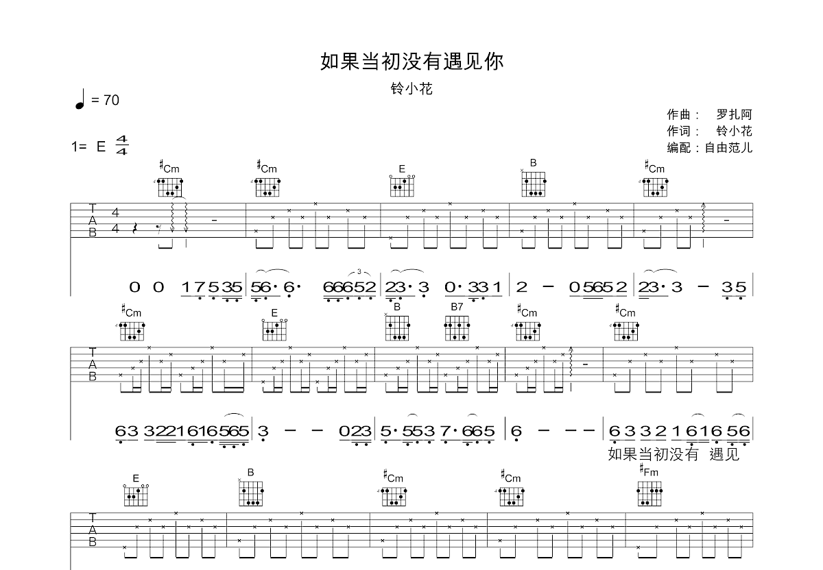 如果当初没有遇见你吉他谱预览图