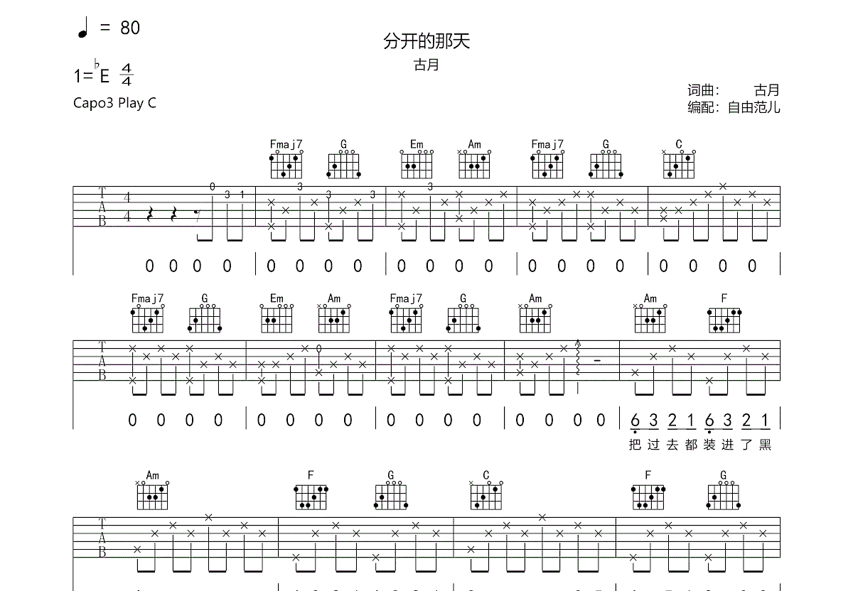 分开的那天吉他谱预览图