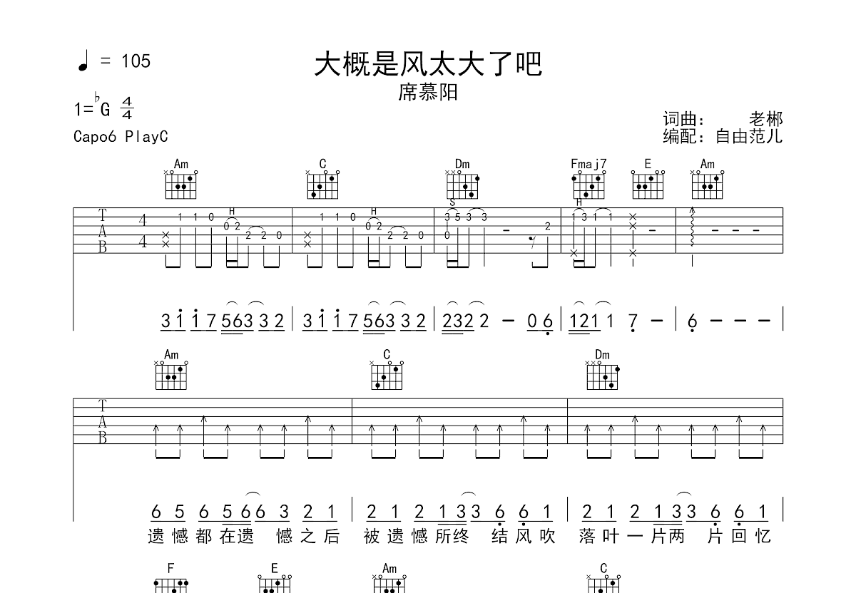 大概是风太大了吧吉他谱预览图