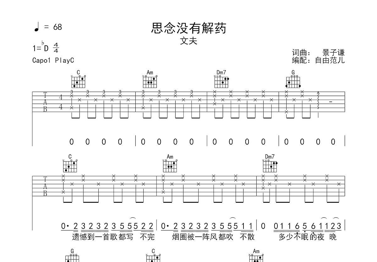 思念没有解药吉他谱预览图