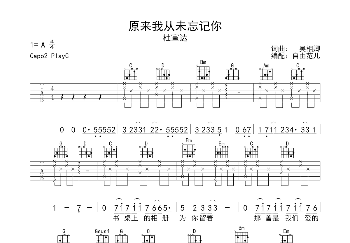 原来我从未忘记你吉他谱预览图