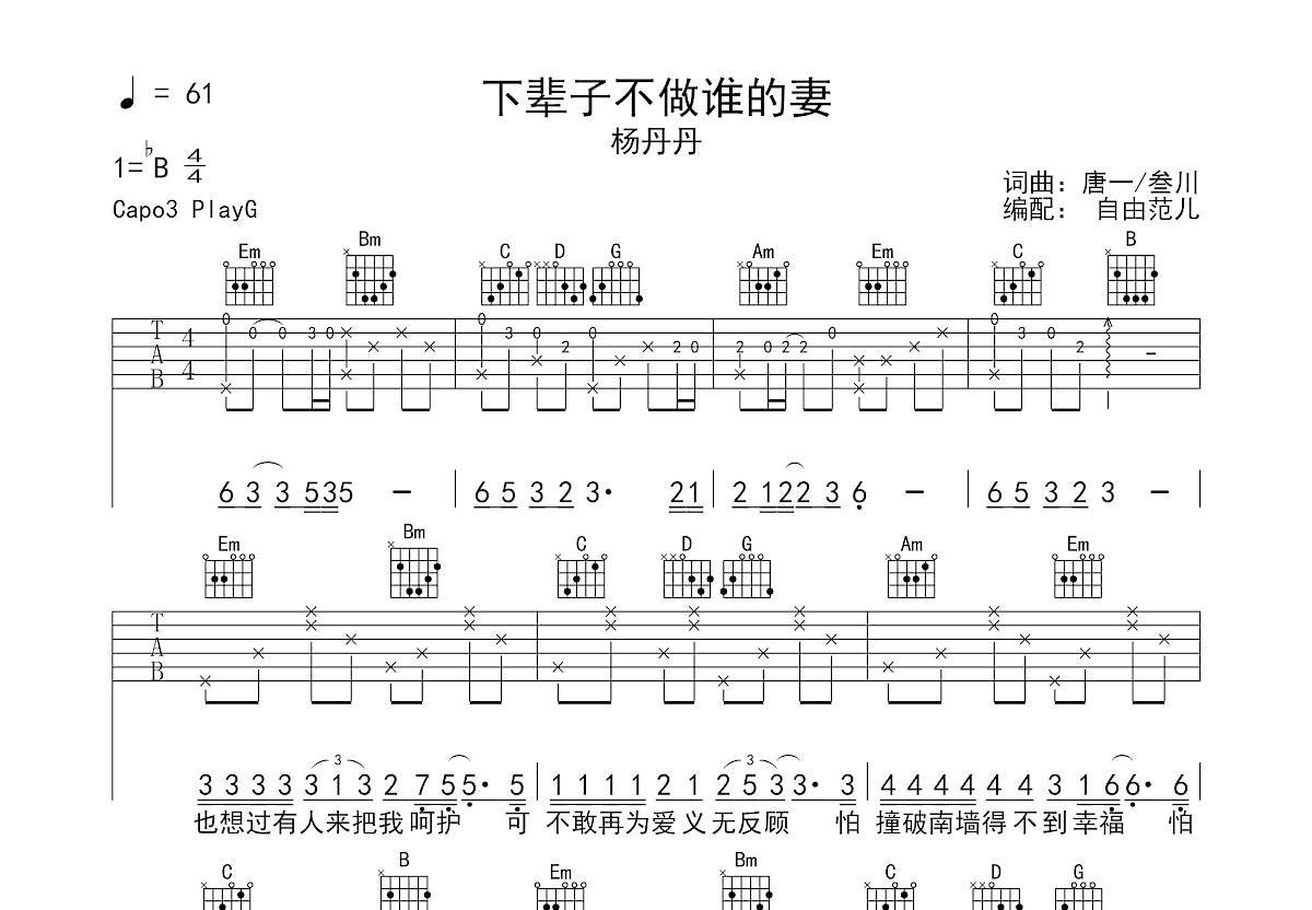 下辈子不做谁的妻吉他谱预览图