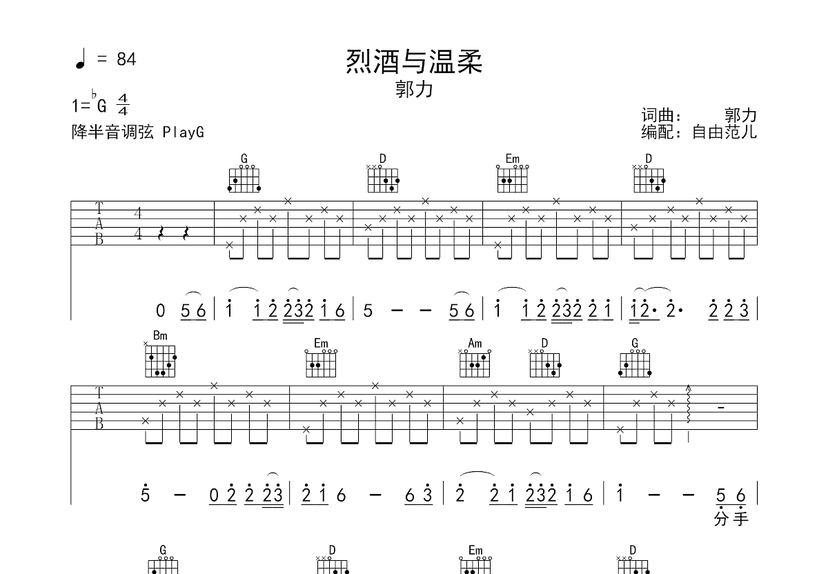 烈酒与温柔吉他谱预览图