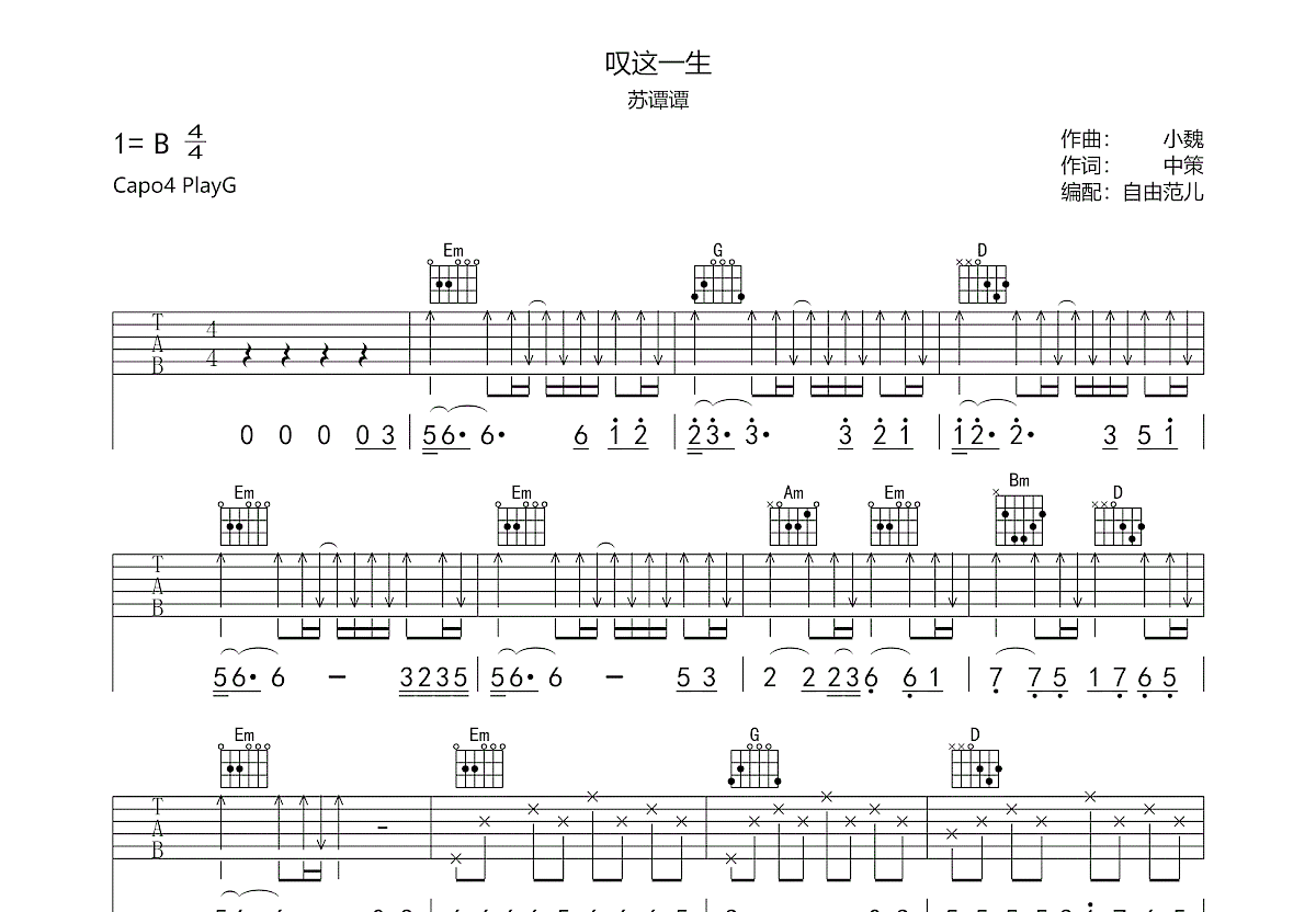 叹这一生吉他谱预览图
