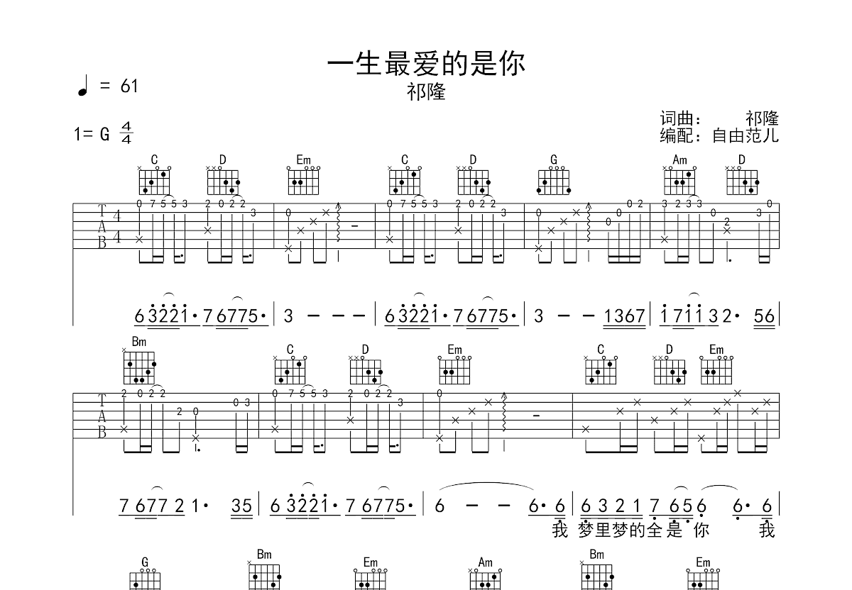 一生最爱的是你吉他谱预览图