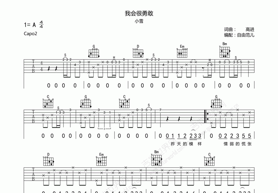我会很勇敢吉他谱预览图