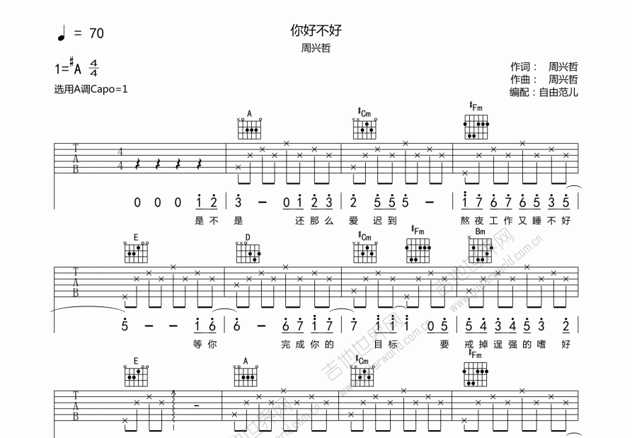 你好不好吉他谱预览图