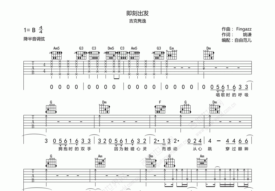 即刻出发吉他谱预览图