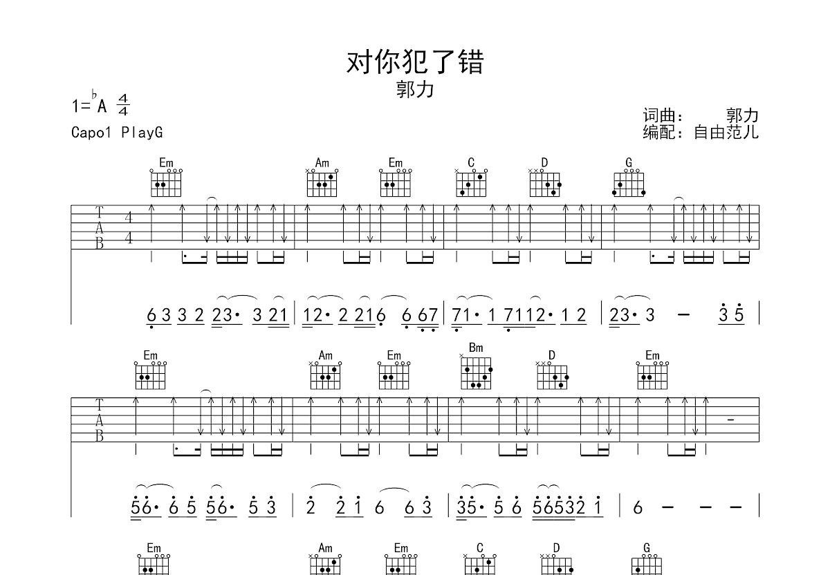 对你犯了错吉他谱预览图