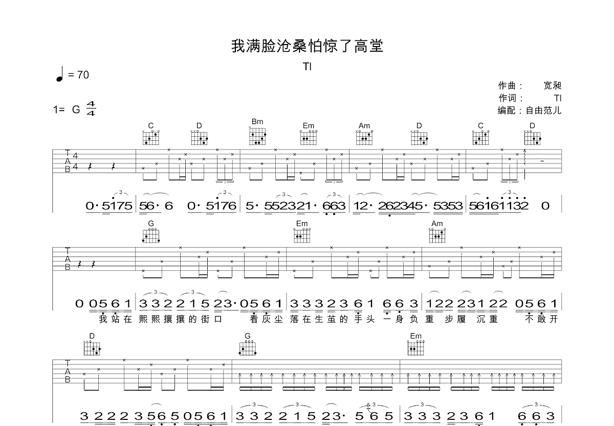 我满脸沧桑怕惊了高堂吉他谱预览图