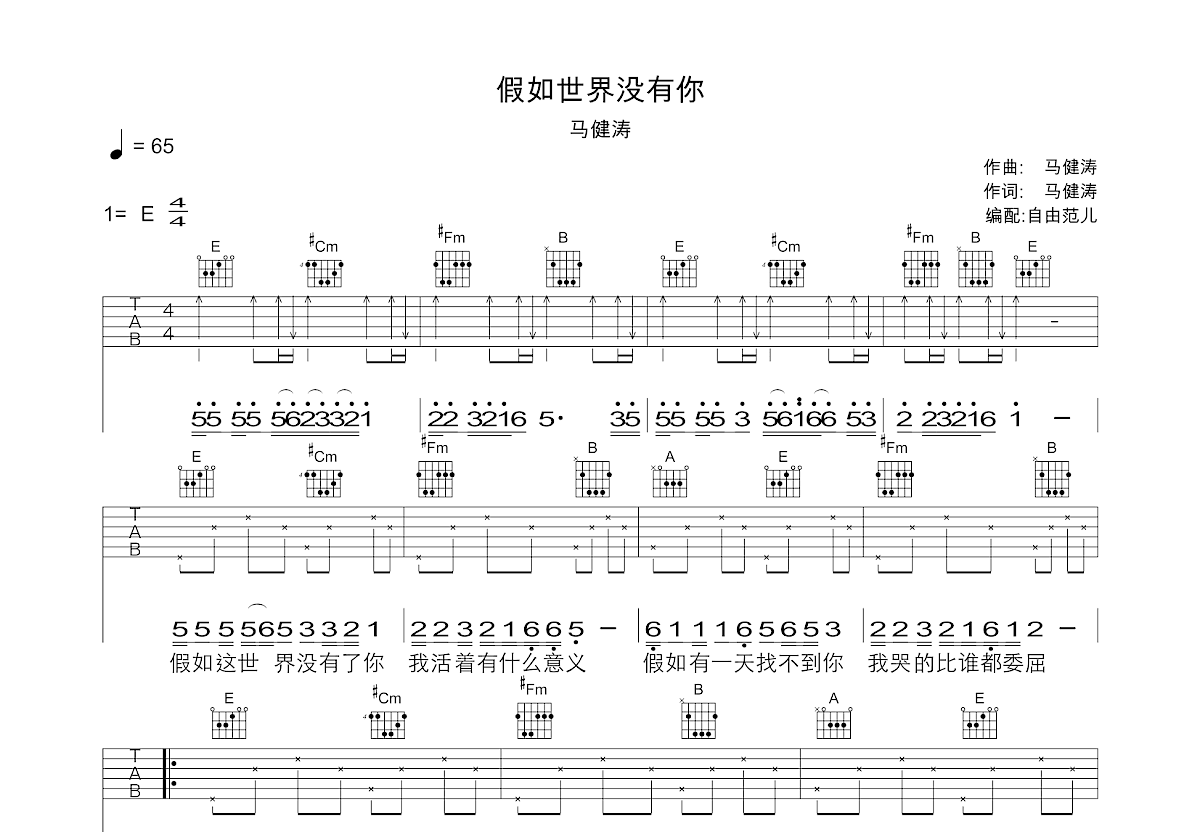 假如世界没有你吉他谱预览图