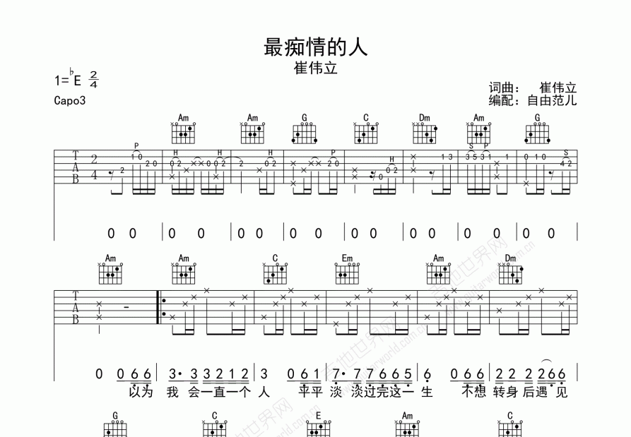 最痴情的人吉他谱预览图