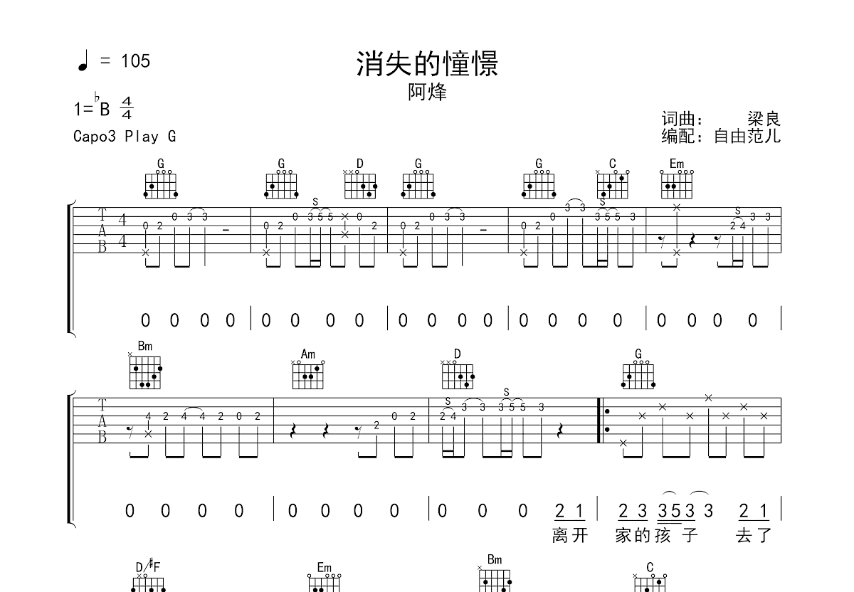 消失的憧憬吉他谱预览图