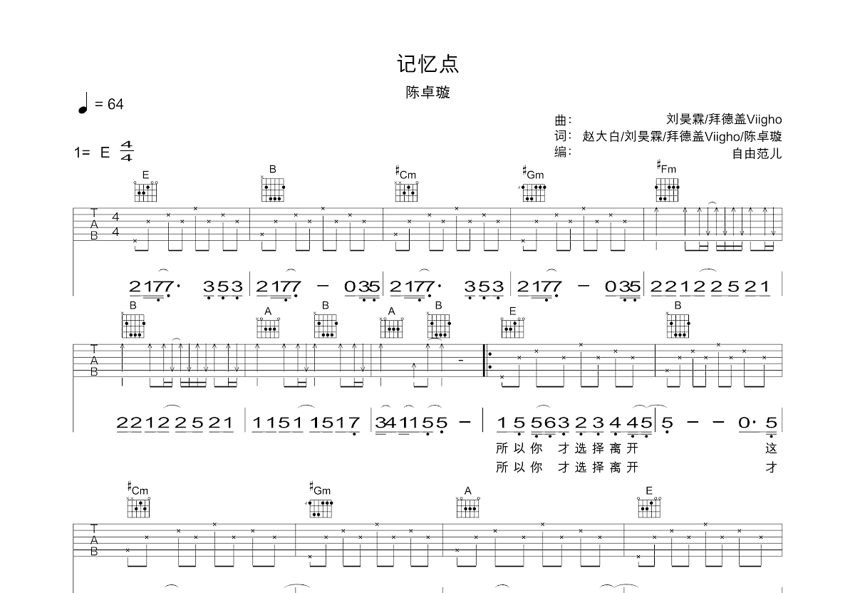 记忆点吉他谱预览图