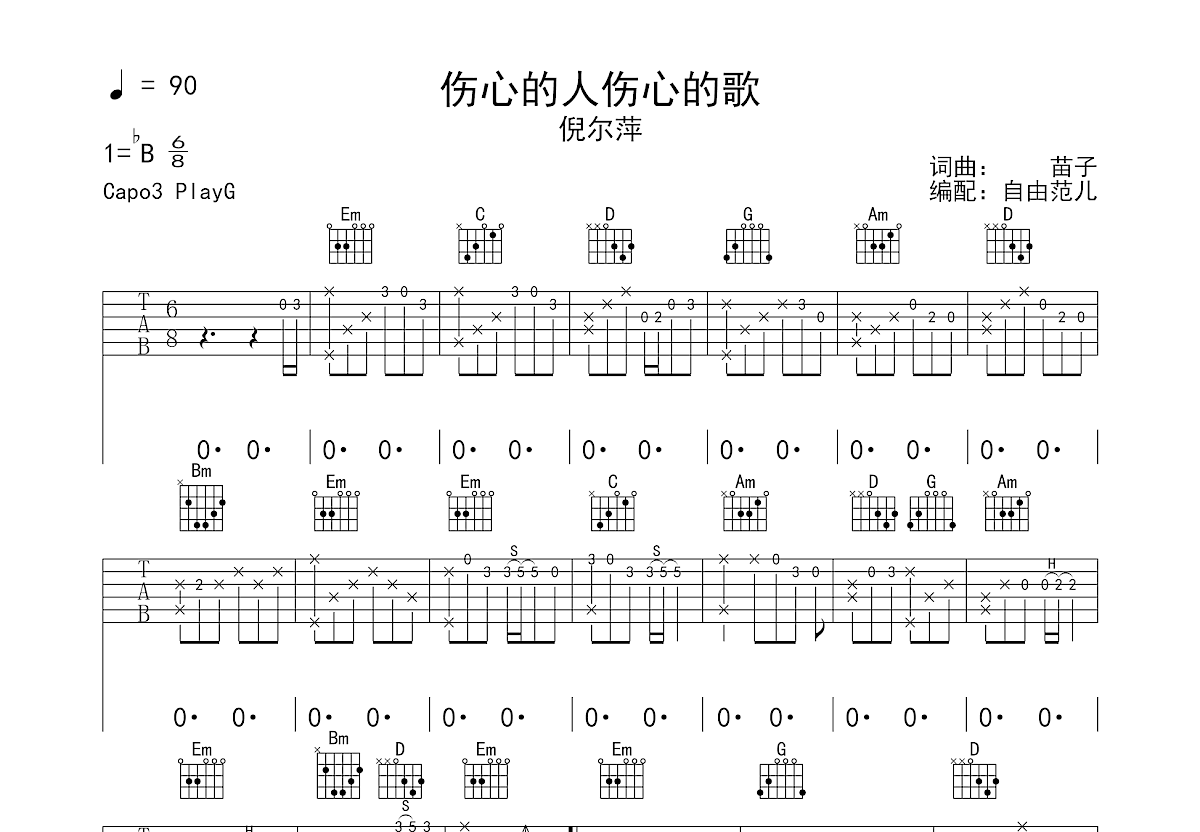 伤心的人伤心的歌吉他谱预览图