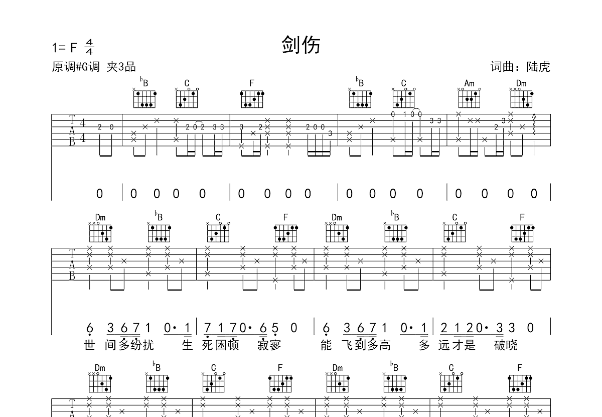 剑伤吉他谱预览图