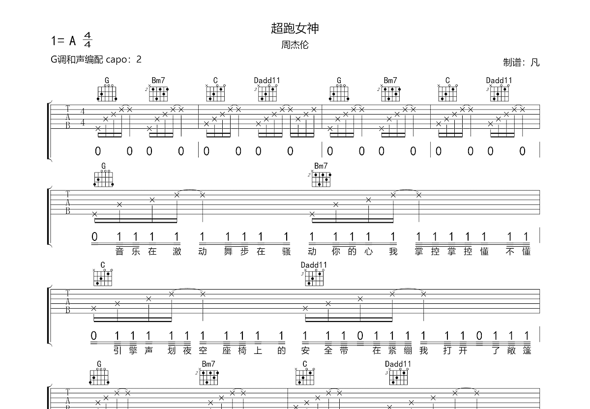 超跑女神吉他谱预览图