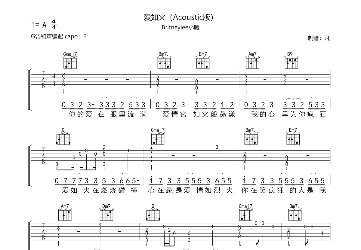 爱如火吉他谱预览图