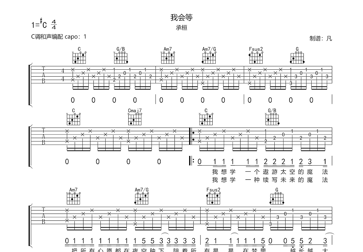 我会等吉他谱预览图