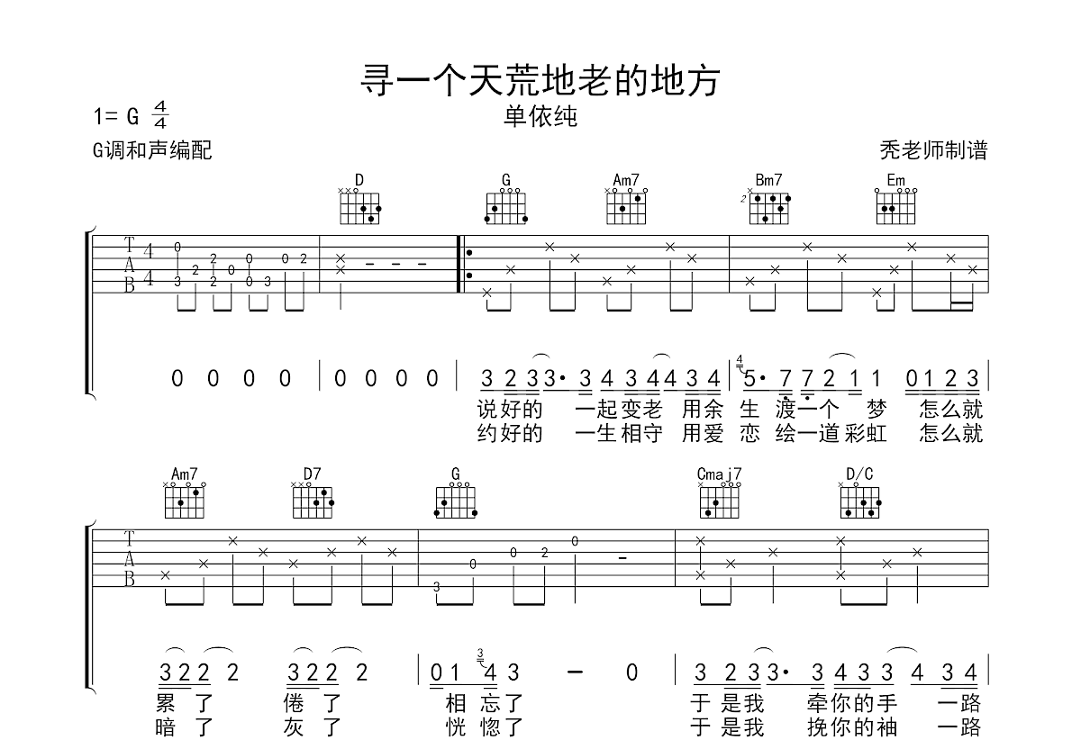 寻一个天荒地老的地方吉他谱预览图