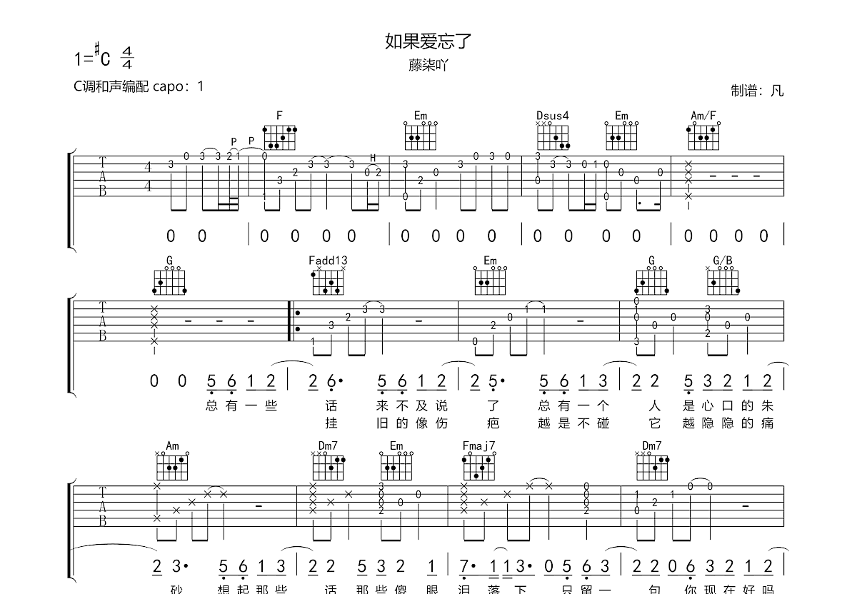 如果爱忘了吉他谱预览图