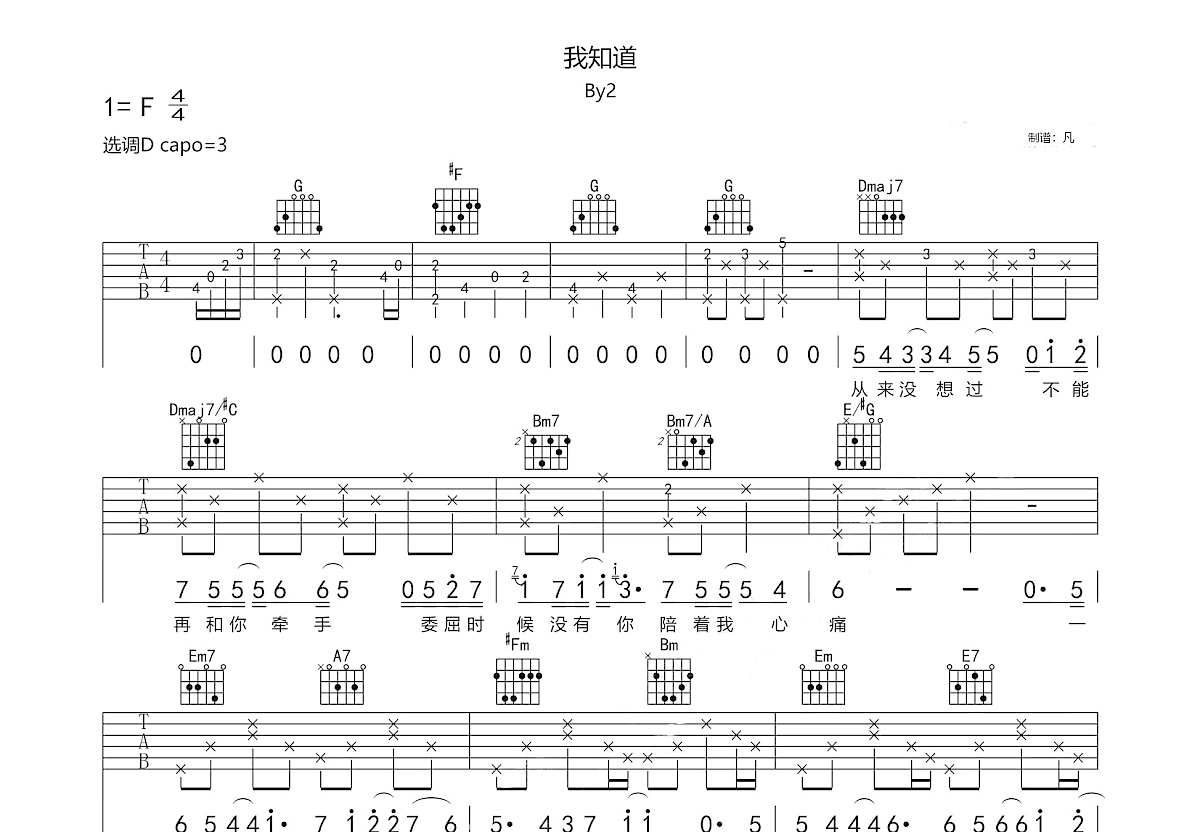 我知道吉他谱预览图