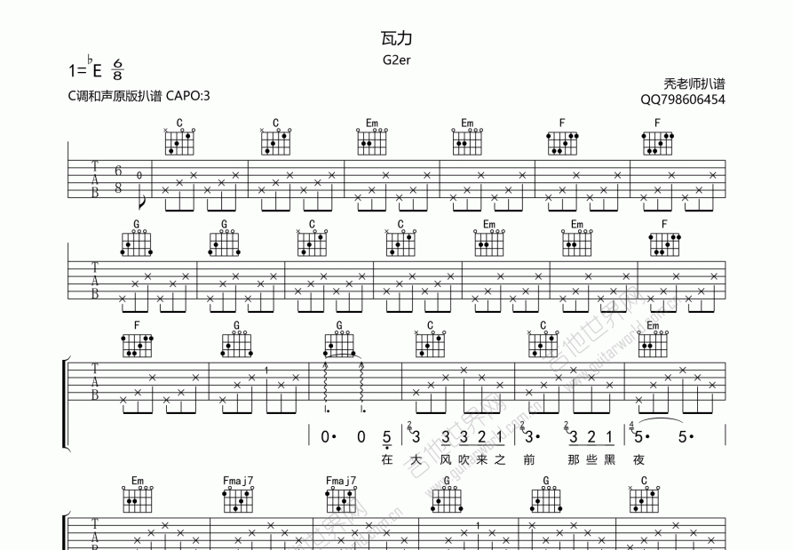 瓦力吉他谱预览图