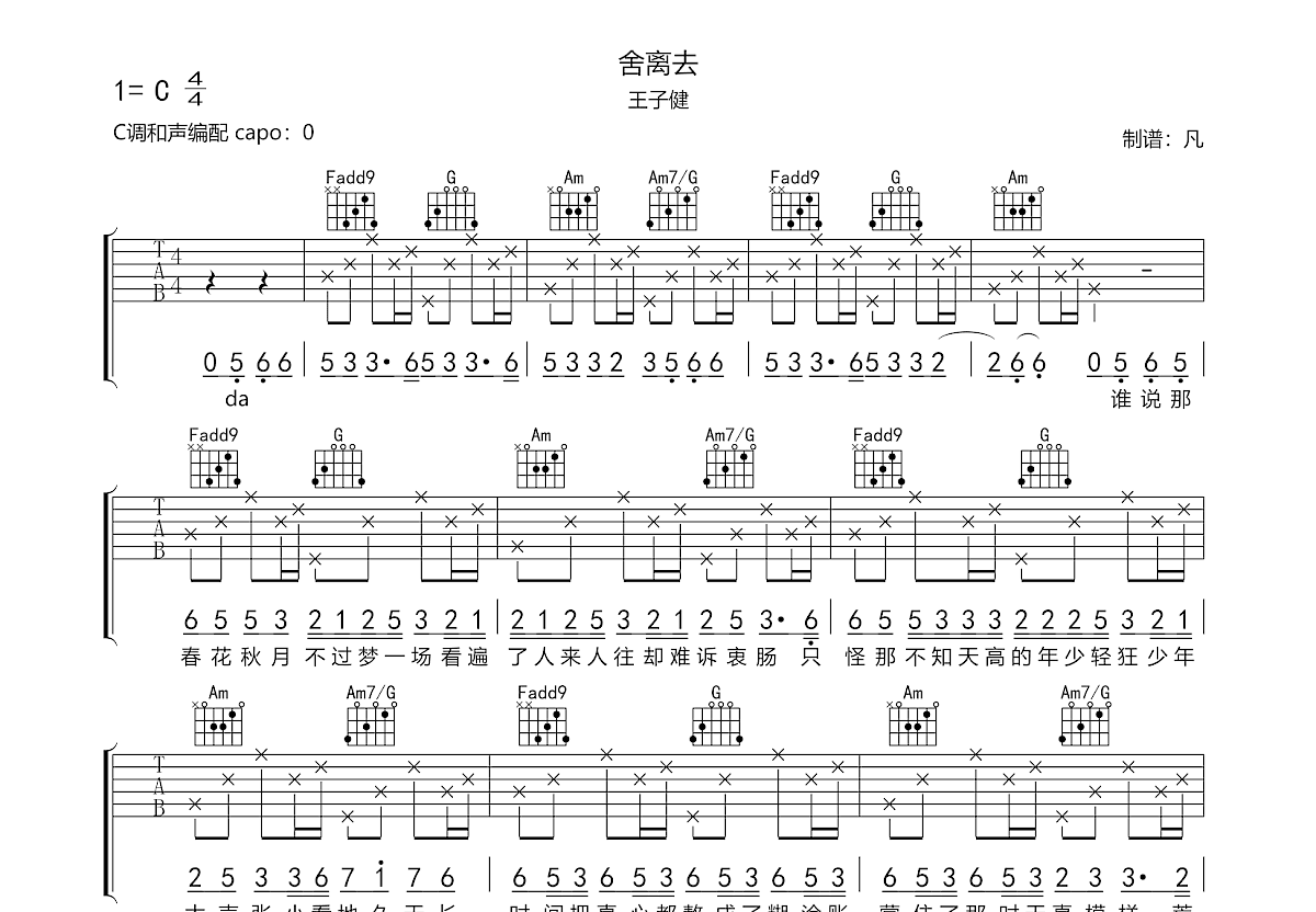 舍离去吉他谱预览图