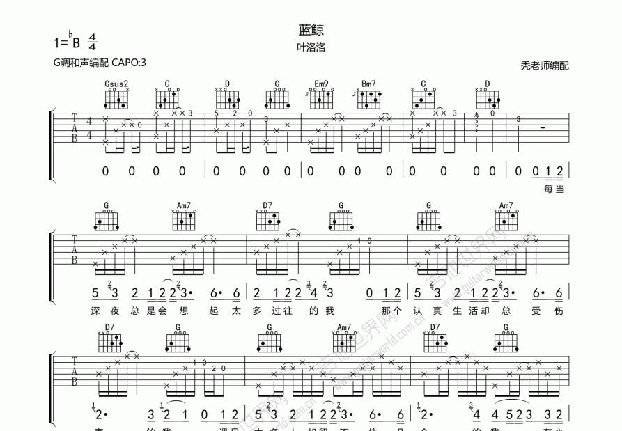 蓝鲸吉他谱预览图