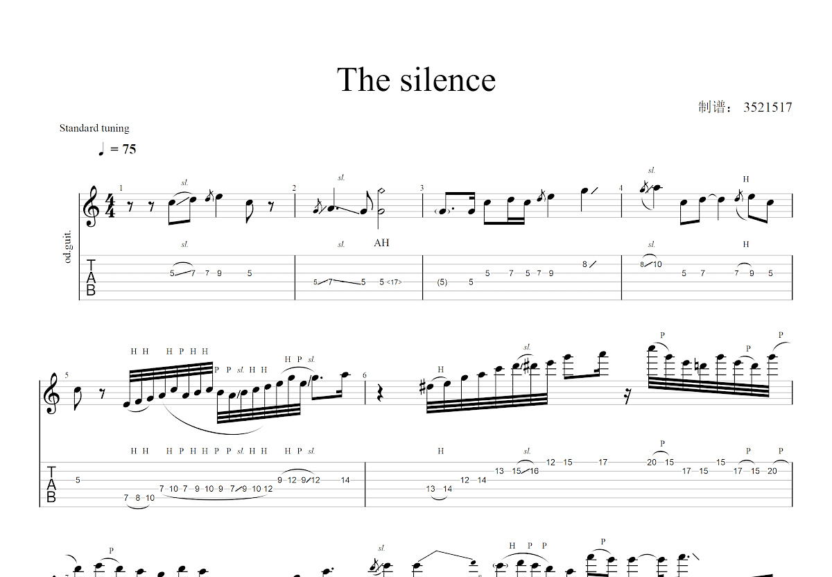 The Silence吉他谱预览图