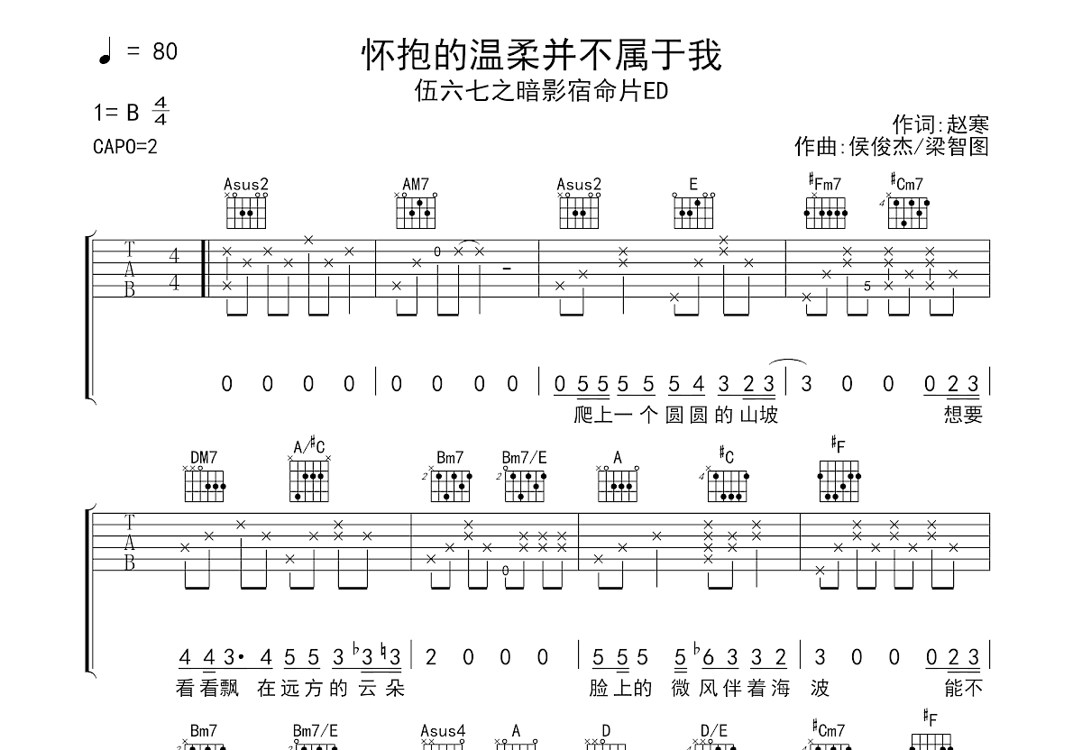 怀抱的温柔并不属于我吉他谱预览图