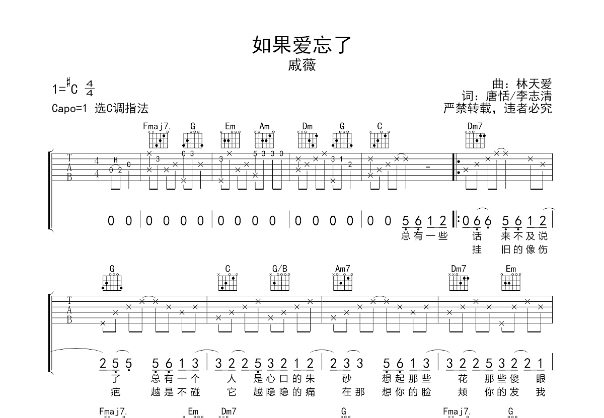 如果爱忘了吉他谱预览图