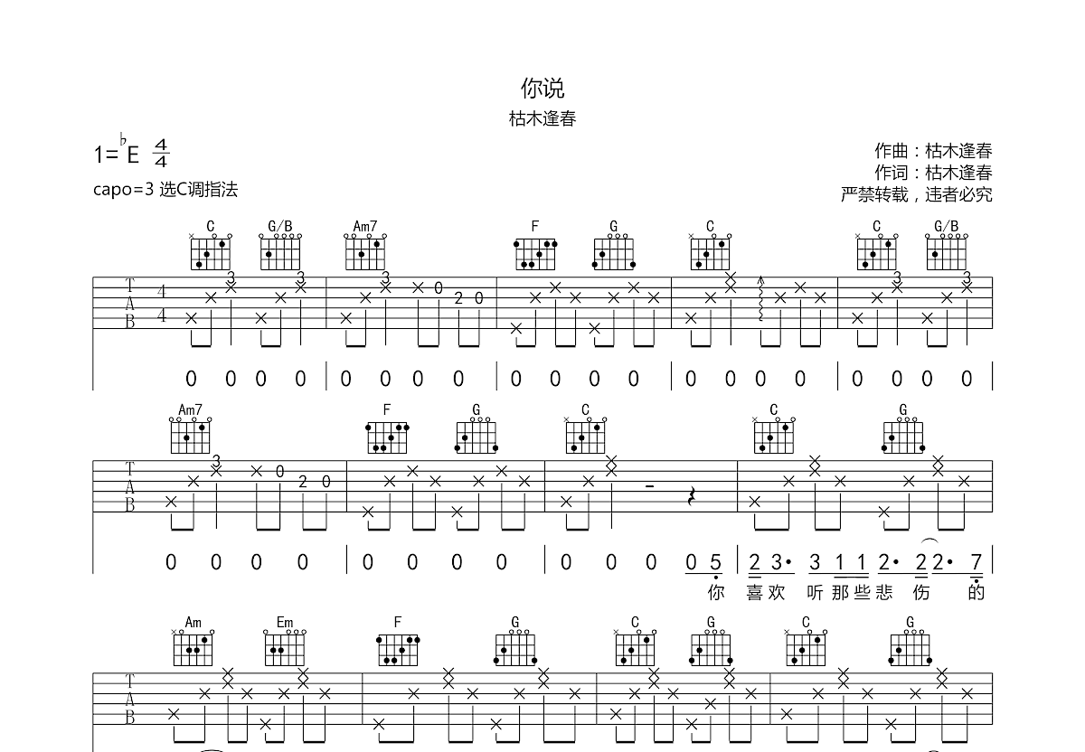 你说吉他谱预览图