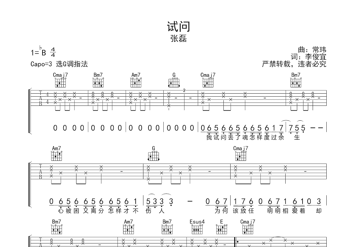 试问吉他谱预览图