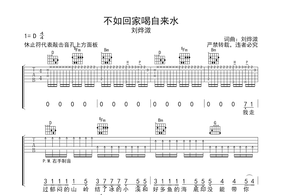 不如回家喝自来水吉他谱预览图