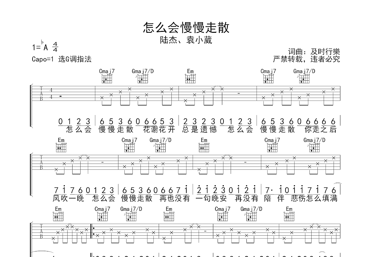 怎么会慢慢走散吉他谱预览图