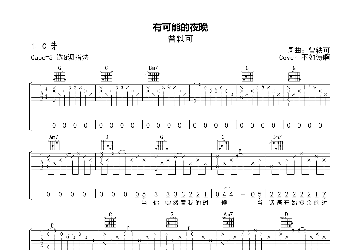 有可能的夜晚吉他谱预览图
