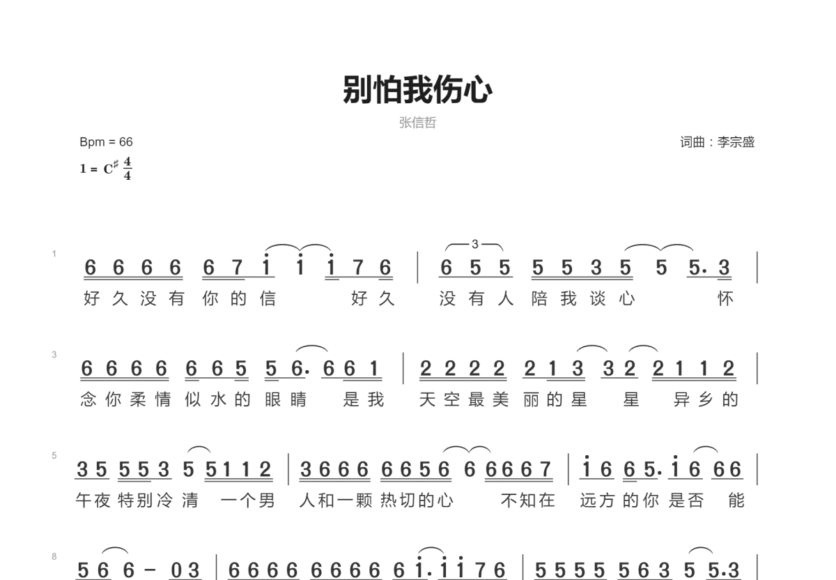 别怕我伤心简谱预览图